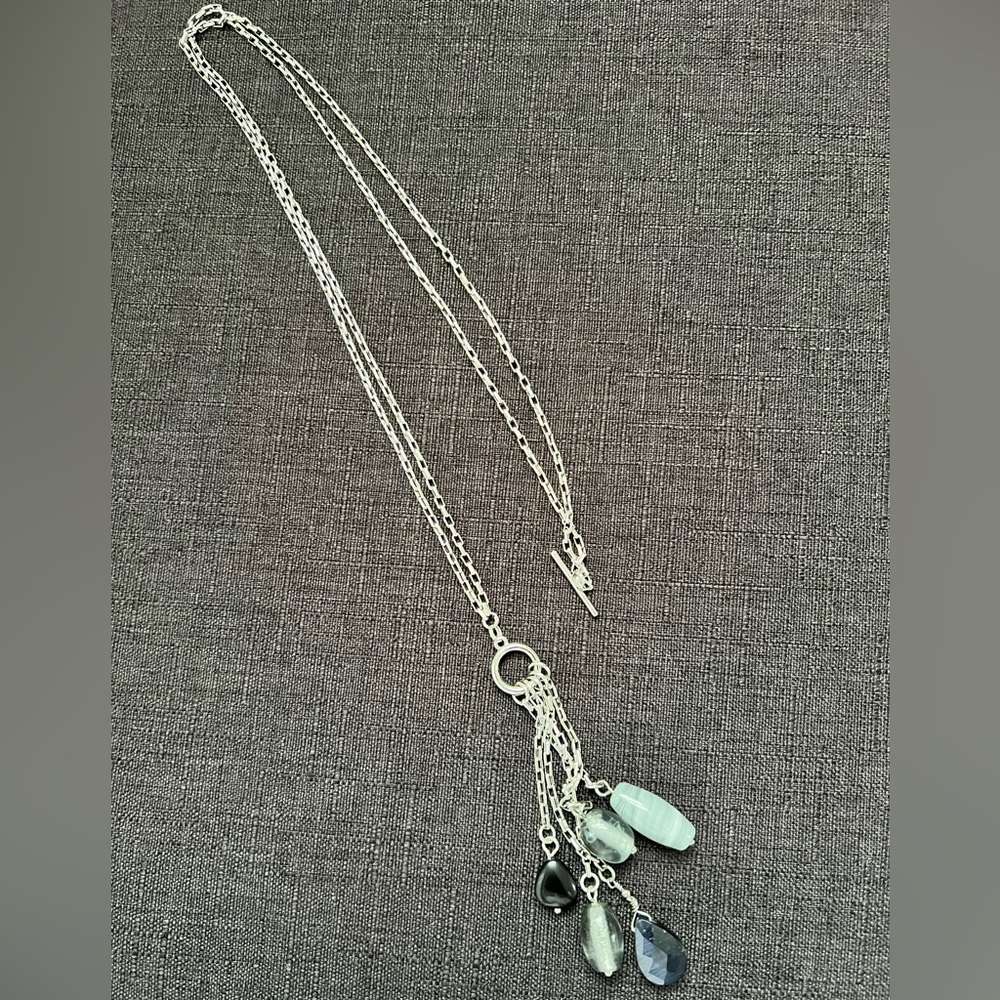 Silver and Black Layered Necklace with Charms